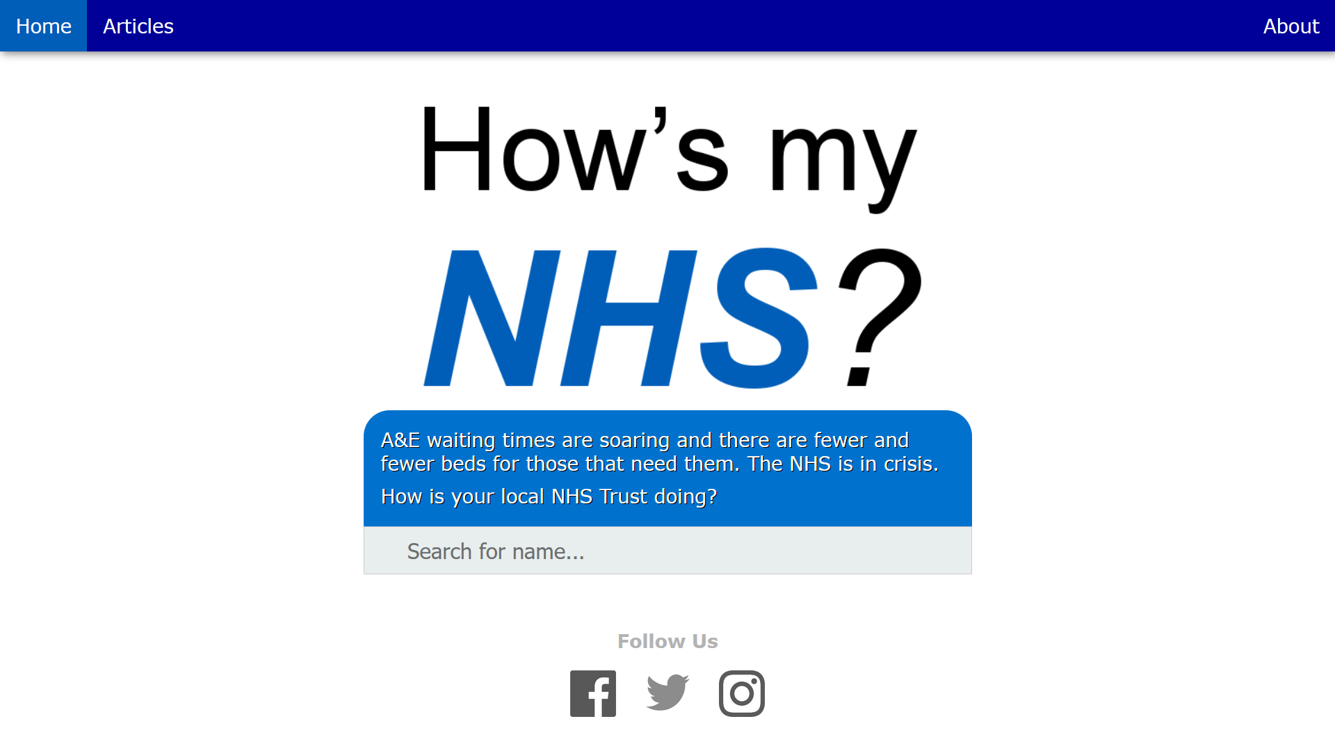 Homepage of the website How's My NHS?